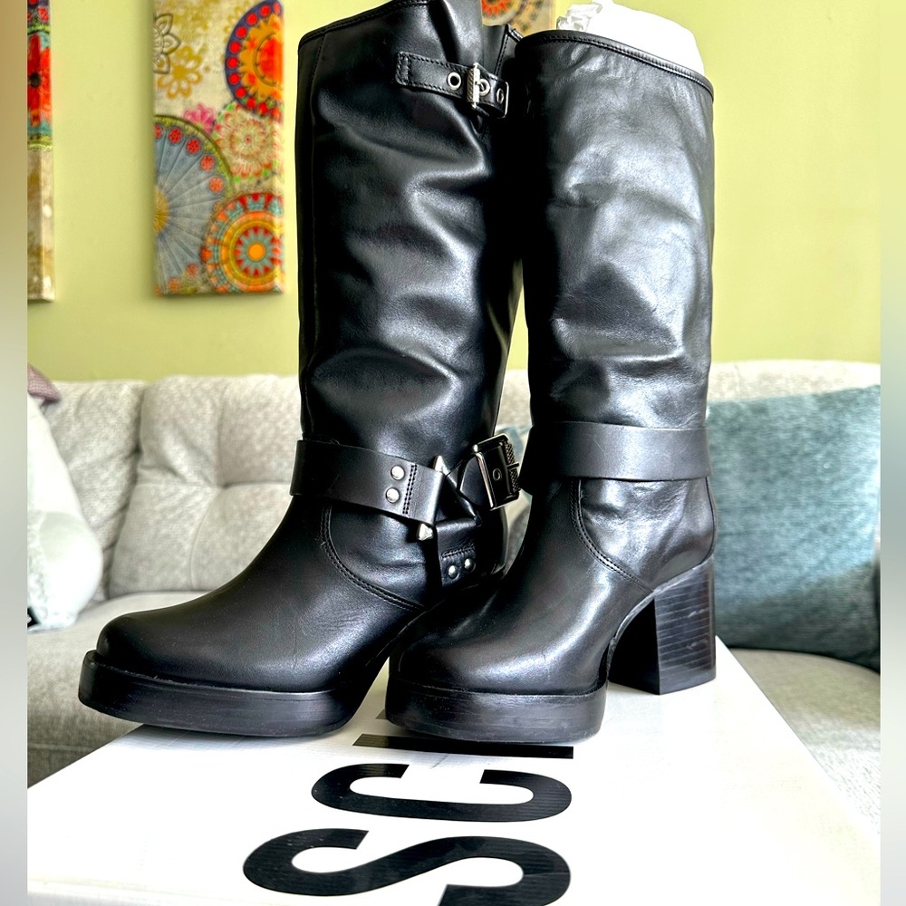 Schultz Black Leather Moto Boots